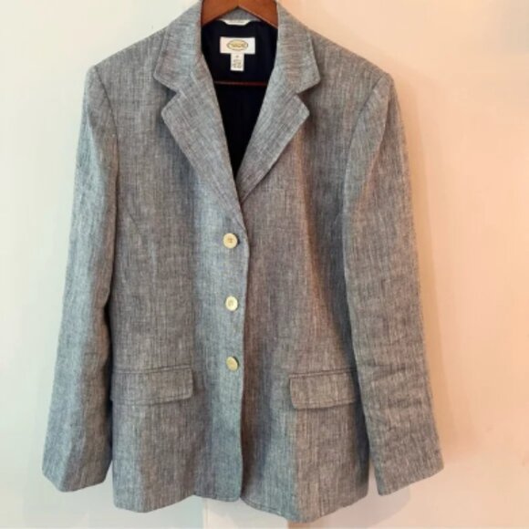 TALBOTS 100% IRISH LINEN BLUE BLAZER CLASSIC LINED 3 BUTTON CARREER , SZ 12 - Picture 1 of 6